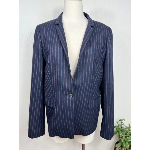 J. Crew Womens Navy Pinstripe Wool‎ Hidden Button Cuff Blazer - Picture 1 of 16